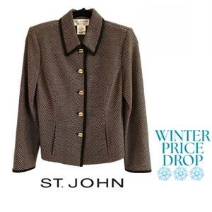 ST. JOHN Collection Chevron Knit Jacket Black/Camel Size 4